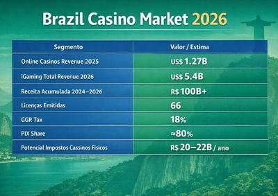 Mercado de cassinos no Brasil cresce em 2026 com foco no online e regulação rígida